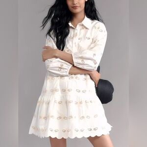 NWT! Anthropologie Bettina Deco Bee Eyelet Tiered Mini Shirt Dress by Maeve 🕶️